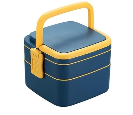 Double-Layer Airtight Square Lunch Box With Handle, 2 Compartment Tiffin With Handle & Push Lock