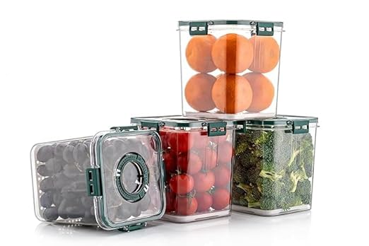 Fridge Storage Containers Bpa-Free - Abs Plastic Air Tight Container Set With Time Keeping Feature