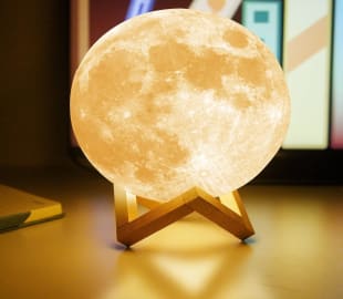 3 Colour Moon Lamp With Wooden Stand For Bedroom And Home ( Pack Of 1 )